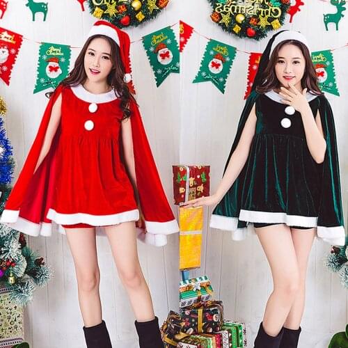 IMCUTE Sweet Girl Christmas Dress Set Christmas Sleeveless Mini Dress + Christmas Hat + Shawl + Pant Holiday Theme Cosplay Dress