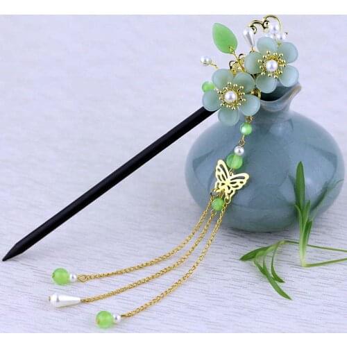 Retro Flower Tassel Hairpin Hanfu Wooden Hair Stick Ancient Style Hair Ornament Girl Headdress Bride Jewelry Wedding Accessories