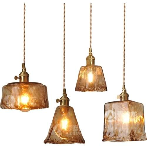 Nordic Retro Brass Glass Chandelier Bar Restaurant Bedside Lamp Creative Personality Coffee Shop Living Room Lamps