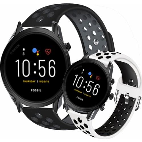 Sport Silicone Wrist Strap for Fossil Gen 5 Carlyle HR/Fossil Q Grant/Wander/Crewmaster/Founder 2.0 Watch Band Quickfit 22mm