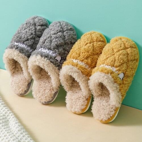 ZEEKSON Cotton Slippers Female Cute Plush 2021 New Winter Home Indoor Fashion Warmth Thick Bottom Couple Pineapple Slippers