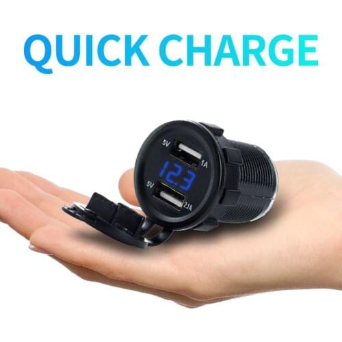 12-24V 4.2A Universal Car Dual USB Socket Port Voltage Display Waterproof Motorcyle Adapter Charger Kit Plug Cable