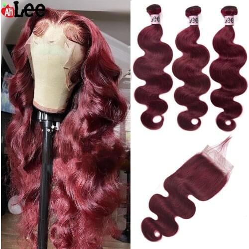 Body Wave Bundles With Closure Solid 99J Brazilian Hair Bundles With Closure Human Hair Extension 3Bundles With 4x4 Closure Remy