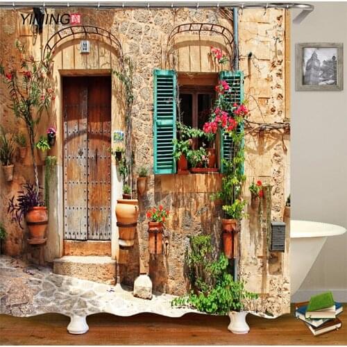 Beautiful European Retro Street Scenery 3D Printing Shower Curtain Polyester Waterproof Curtain Home Decor With Hook Curtain