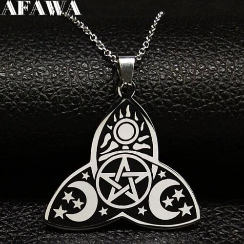 2021 Fashion Wicca Sun Star Moon Stainless Steel Necklaces for Women Silver Color Chain Necklace Jewellery collier femme N731S02