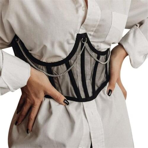Women Sexy Corset Underbust Girdle Chain Lace Corsets Bustiers Waist Corset Gothic Corset Top Curve Shaper Mesh Shapewear
