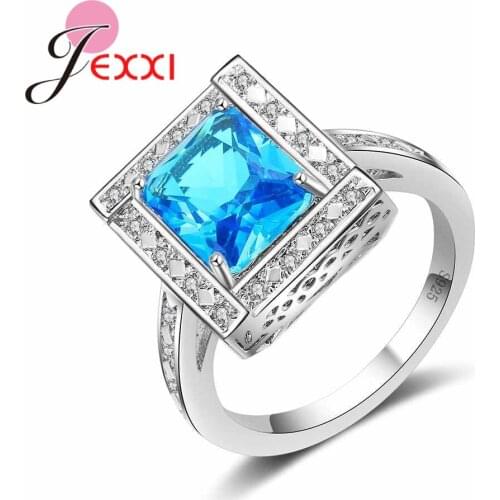Fashion Wedding Rings Sky Blue Cubic Zirconia Rings For Noble Women 925 Sterling Silver Size 6 7 8 9 10