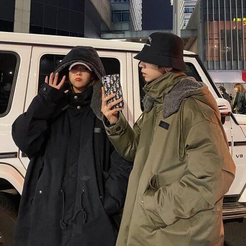 Winter Mens Loose Long Parkas Coat Thick Warm Hooded Black Army Green Coffee Outwear M26