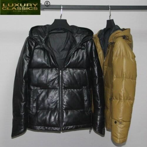 Winter Male Jacket Men 100% Real Sheepskin Coat Man Natural Genuine Leather Duck Down Jacket Mens Jackets Hooded Hiver W
