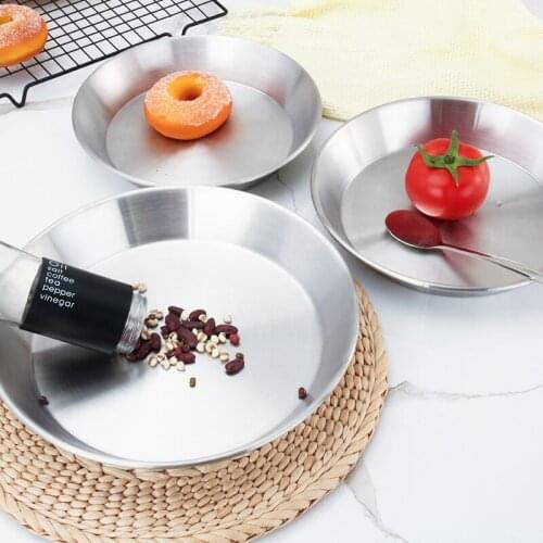 1 pcs 304# stainless steel pizza plate thickening deep disc large size flat dish cake tray