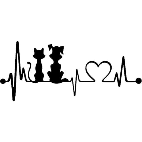 Rylybons 1pcs 3D Car Styling decals Dog & Cat Heartbeat car decals and sticker 18*8.2cm Car Body Window Stickers Car Accessories