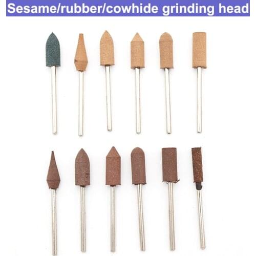 URANN 10pcs 2.35mm Shaft Mounted Sesame/Rubber/Cowhide Abrasive Grinding Head for Mold Fine polishing Dremel Rotary Tools