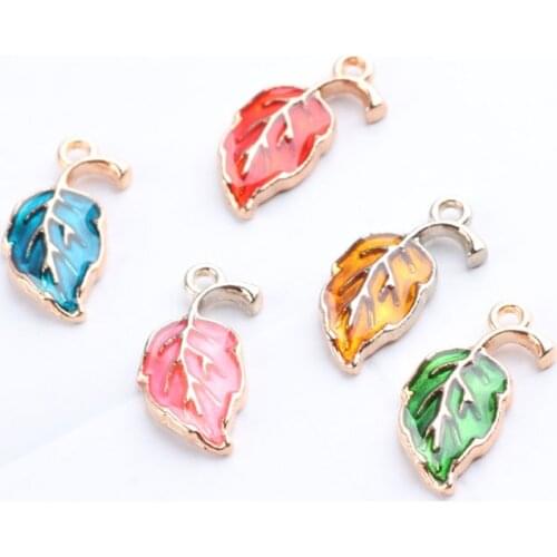 10PCS Wholesale Leaves Floating Enamel Zinc Alloy Charm DIY Bracelet Necklace Jewelry Accessory Female DIY Craft Dangle Charms