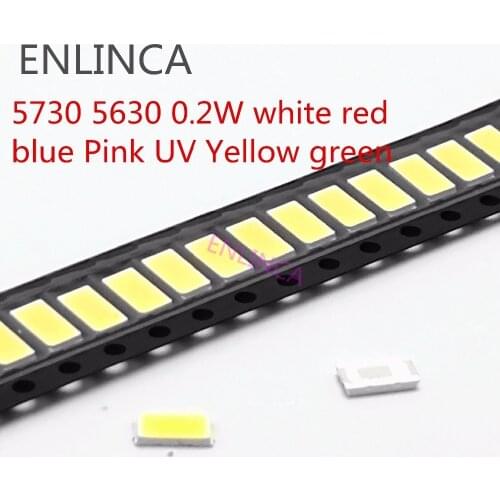 100pcs 0.2W SMD 5730 Diode White LED 5630 white red blue Pink UV Yellow green Super Bright Chip SMD5630 PCB Emitting Diode