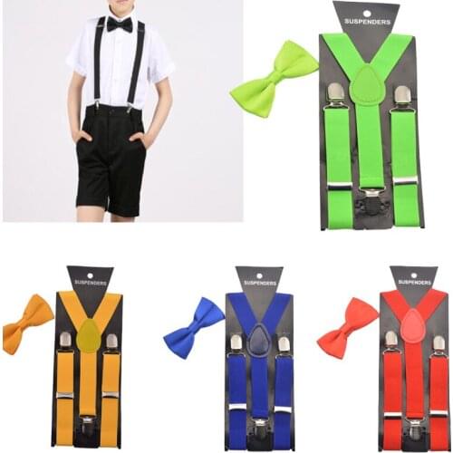2PCS Diverse Color Boys Kids Suspenders BowTie Butterfly Tie Easy to Wear For Boy