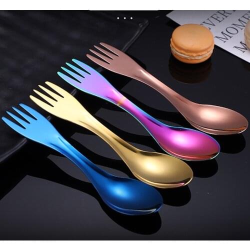 2 in 1 Creative Stainless Steel Picnic Spoon Fork Hiking Outdoor Camping Travel Tableware Portable Tableware Multi Tool Flatware
