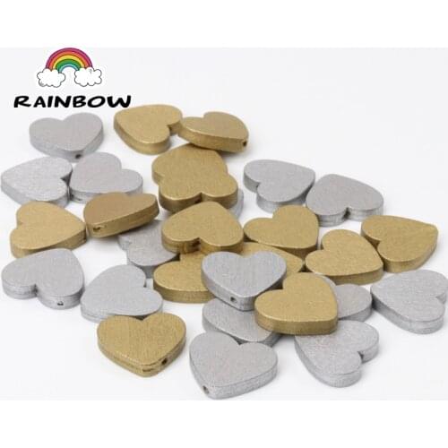 Gold Paintied Wooden Material Heart Wooden Spacer Beads For kids Jewelry Making 23x21mm 20 pcs
