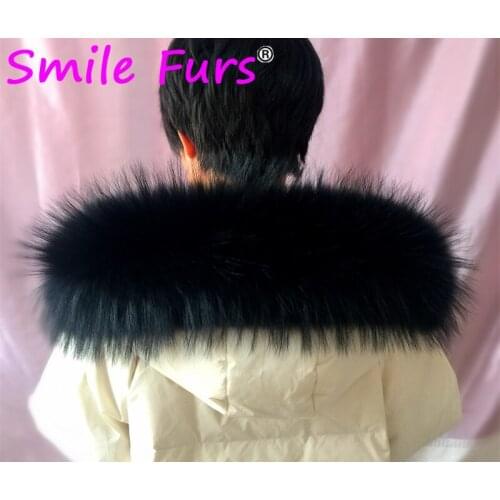 2020 New 100% Real Raccoon Fur Collar For Parkas Genuine Women Men Big Size Fur Black Scarves Coats Hood Scarf 70cm 75cm Zxx88