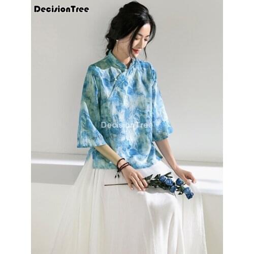 2021 traditional chinese clothing for women qipao top tang suit cheongsam top print blouse vintage classic chinese style blouse