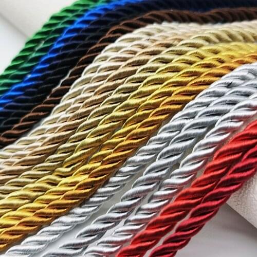 5mmx100m Polypropylene Three-Strand Color Braided Rope Curtain Decoration Handbag Rope Clothes Binding Golden Belt Cord