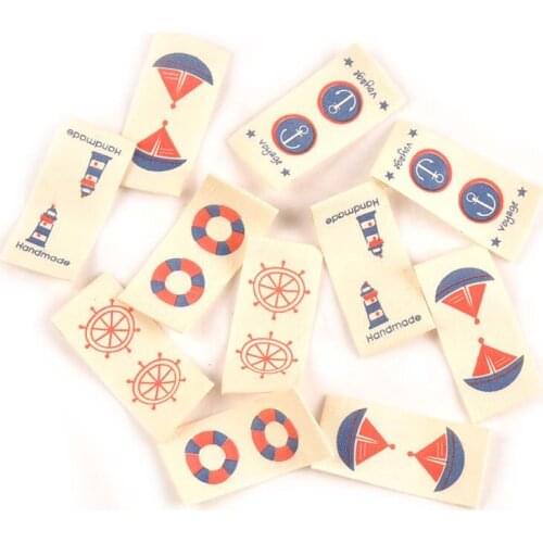 50pcs Cute Nautical Printed Cloth Sewing Garment Labels Hand Made Label Tags for Clothes Diy Crafts Garment Sewing Accessories