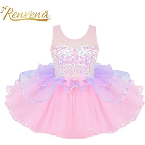 Tutu Ballet Dress for Girls Ballerina Tulle Costume Bownot Shiny Sequins Mesh Splice Ballerina Dress Girl Clothes Kids Dancewear