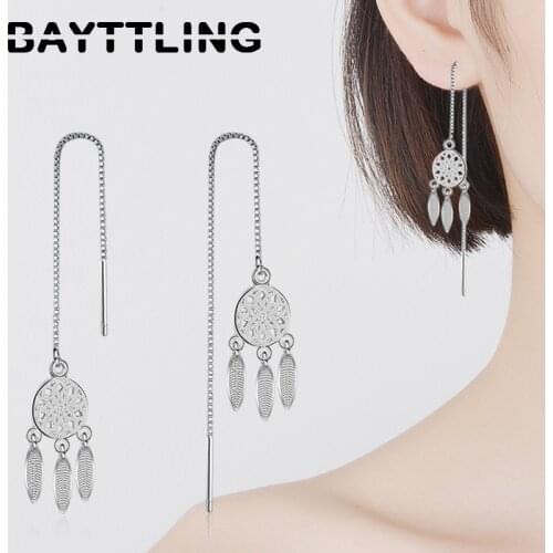 BAYTTLING 925 Sterling Silver 123MM Fine Hollow Snowflake Round Long Drop Earrings For Women Fashion Wedding Party Jewelry Gifts