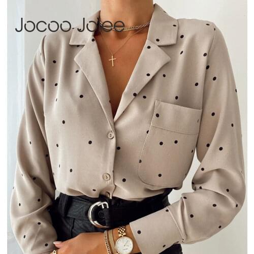 Jocoo Jolee Elegant Polka Dot Chiffon Blouses Korean Turn Down Collar Loose Shirts Oversized Tops Office Lady Long Sleeve Tunic