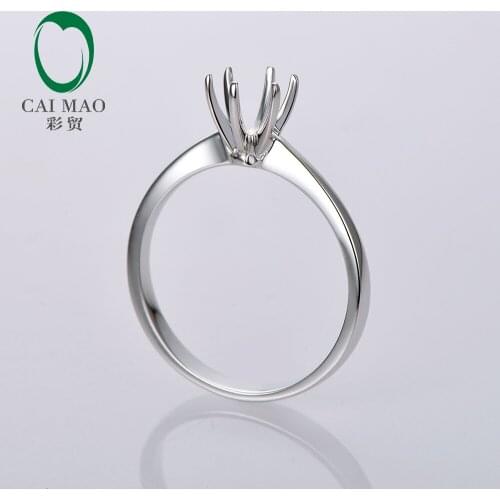 Caimao 6 Prongs 6-6.5mm Round Cut Solid 14k White Gold Semi Mount Ring Settings
