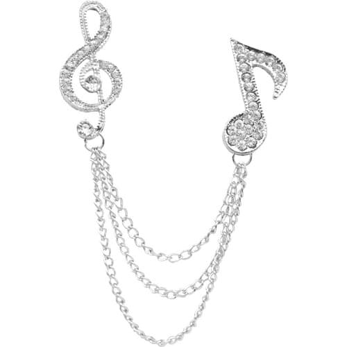 Music Note Brooches Lapel Pins Chain for Women Men Shirts Collar Chain Pin Badge for Sweater Suit Decoration