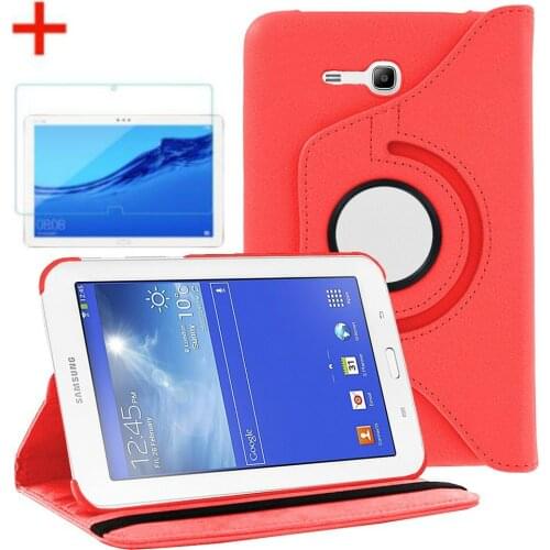 360 Degree Rotating PU Leather Flip Cover Case and Glass For Samsung Galaxy Tab 3 Lite 7" T110 T111 Tab E 7.0 T113 T116 SM-110