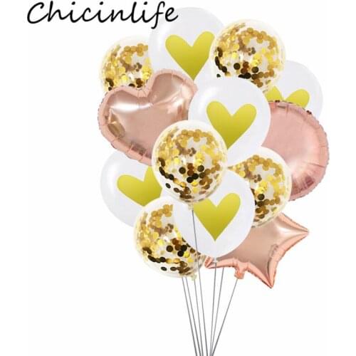 Chicinlife 10Pcs Heart Printed Latex Balloons Birthday Party Confetti Star Heart Foil Balloons Wedding Valentines Day Supplies