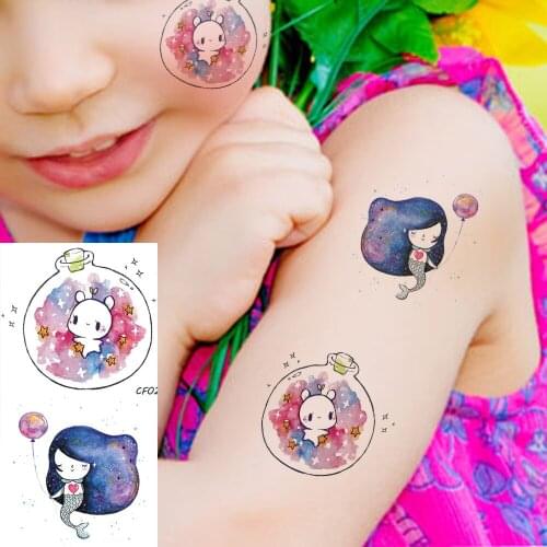 Kids Face Galaxy Flash Drifting Bottle Mermaid Tattoos Stickers Fairy ELF Waterproof Fake Women Arm Cartoon Temporary Tatoos
