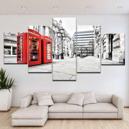 Home Decor Living Room Wall Printed Pictures 5 Panel Foreign City Landscape Art Painting Modular Canvas Poster Framework