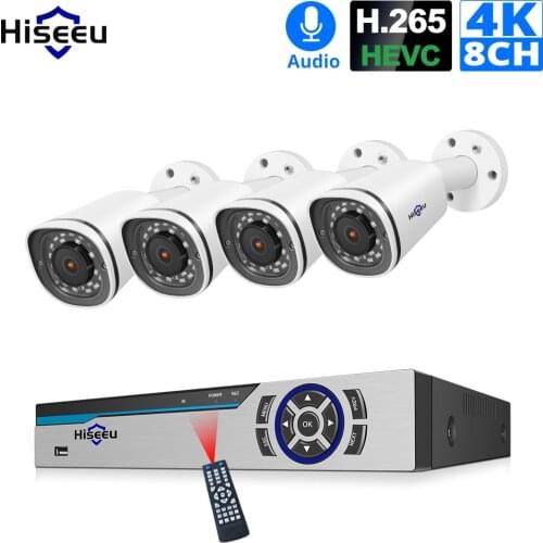 Hiseeu 4K 8CH POE Security Camera System NVR 8MP Outdoor Waterproof POE IP Camera H.265 CCTV Video Surveillance Kit