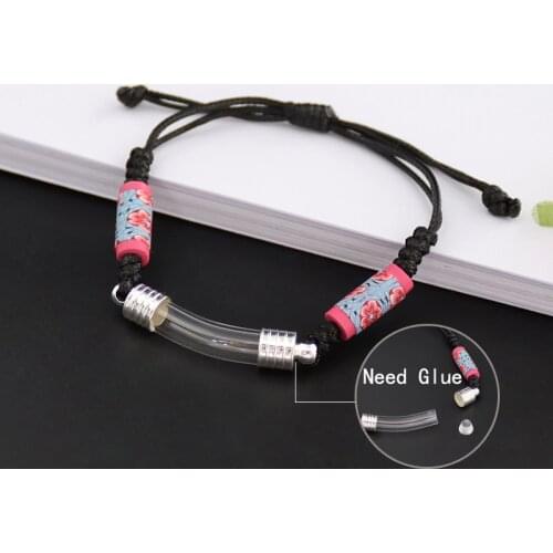 1PC 6MM Glass Curve Tube Woven Handmade Bracelet Name On Rice Mini Wishing Glass Bottles Adjustable Bracelet Jewelry Findings