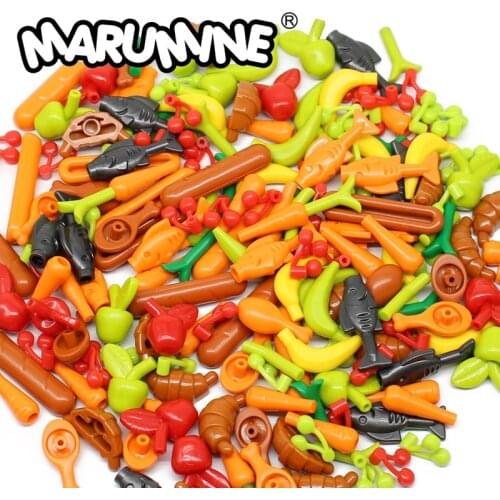 MOC Building Blocks Accessories Bricks Food Fruit Apple Banana Frish Dish Bread Drumstick Hot Dog Bulk Brick Pieces Parts