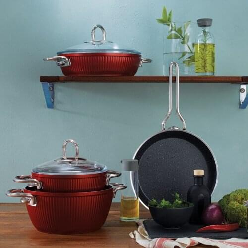 Emsan Line 7 Piece Granite Cookware Red