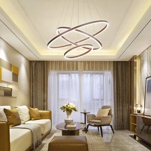 Creative led living room chandelier modern minimalist personality art circle round ring bedroom dining room lamps