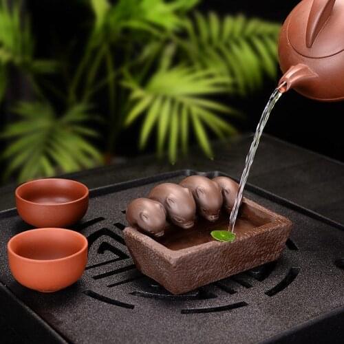 Creative Purple Sand Tea Pet Pig Drinking Water Handmade Four Pigs Yixing Tea Play Handmade Ornaments