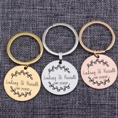Round Piece Tag Keychain Color Choose Custom Name Date Couple Anniversary Gift Love Gift For Girlfriend Boyfriend Present
