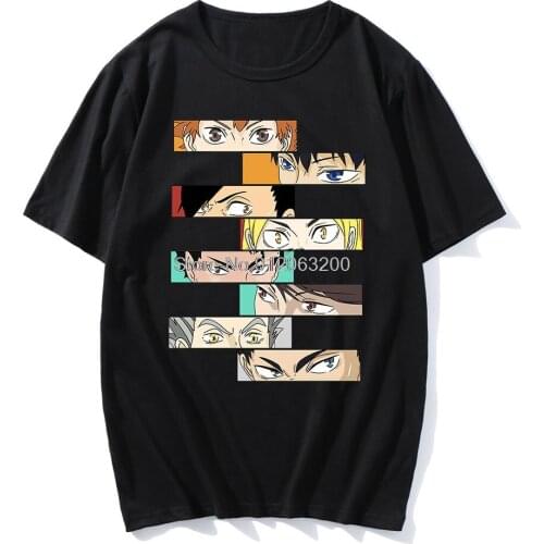 Hot Sale Japan Anime Haikyuu Funny Eyes Print O-neck Tee Shirt Manga Tee Tops Oversized T -Shirt Casual Men Short Clothing