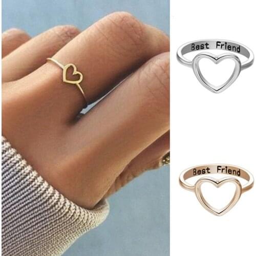 Minimalism Heart Ring Korean Love Hollow out Heart Jewelry Accessories Women Girls 'Best Friend' Anniversary Gift Trendy Rings