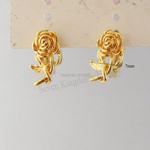 / MIN ORDER 10$ CAN MIX DESIGN /CUTE NEW ROSE FLOWER 24K YELLOW GOLD GP FILL OVERLAY HUGGIE HOOP 0.39" EARRING/GREAT GIFT