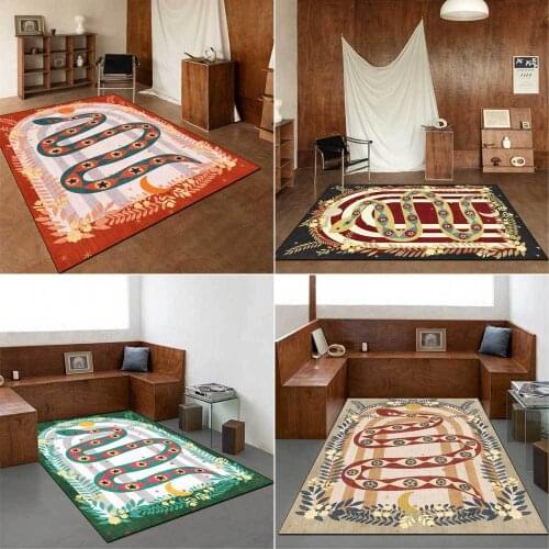 Fashion Serpentine Arch Rug Flowers And Ethnic Style Black Red Green Floor Mats Living Room Bedroom Bedside Area Non-Slip Carpet