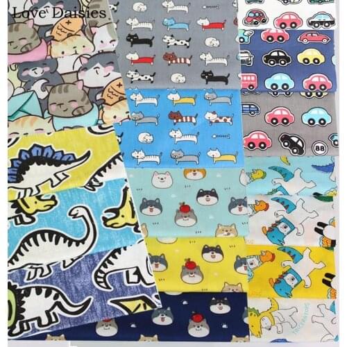 Cartoon Cat Dog Car Animals Cosplay Dinosaur 100%Cotton Twill Fabric for Handwork Bedding Clothing Sheet Quilt Cushion Patchwork