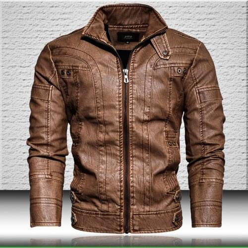 Leather Jacket Men 2021 Brand New Bomber Jacket Faux Leather Coat Mens Fleece Slim Fit Motorcycle PU Jackets Outwear Clothes