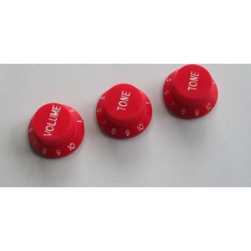 KAISH Set of 3 Red with White ST Guitar Knobs Volume & Tone Knob