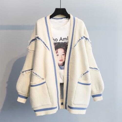 2020 new Korean version of loose English letters fashion thick knitted mid-length sweater cardigan jacket female