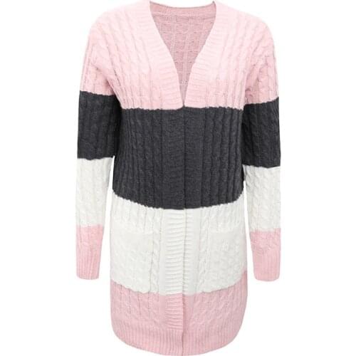 New Arrival 2021 Autumn Winter Cardigan For Women Fashion Striped Patchwork Knitted Sweaters Coat Female Clothes Long Cardigans